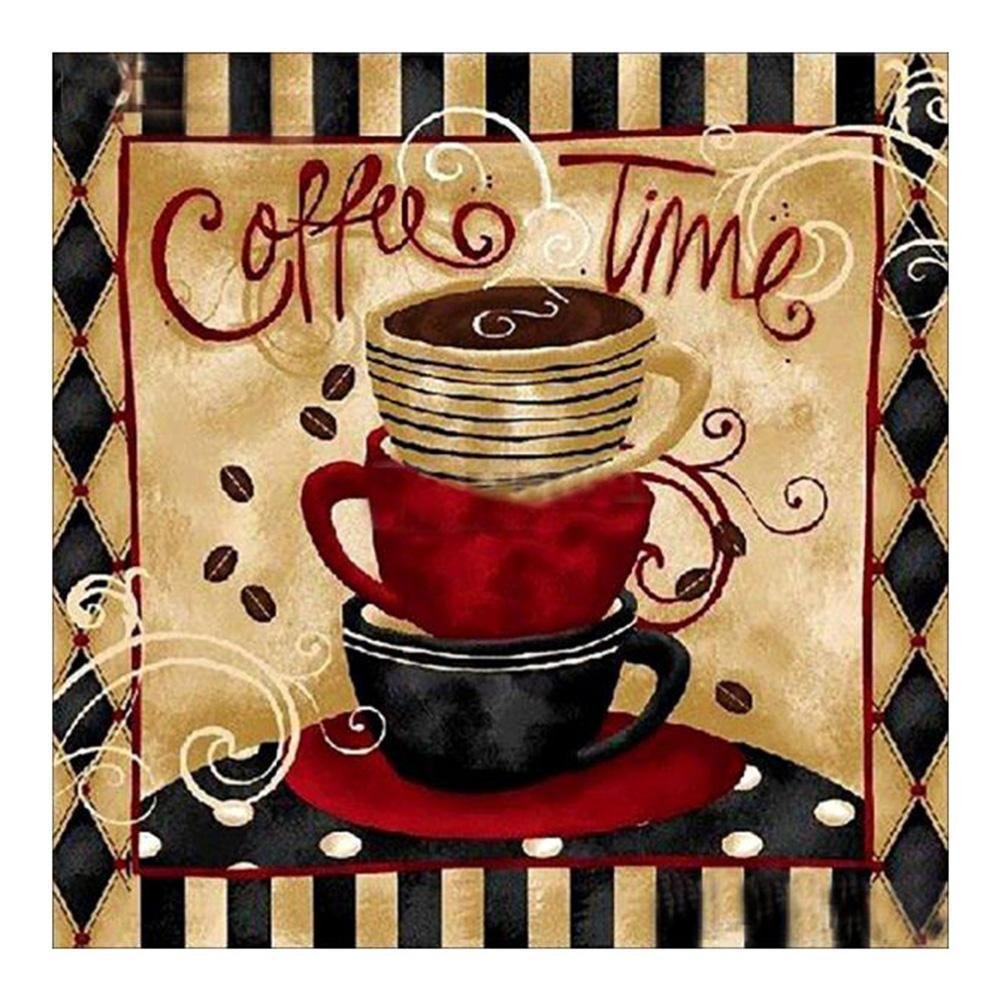 5D Diy Diamond Painting Kit Full Round Beads Retro Coffee Time