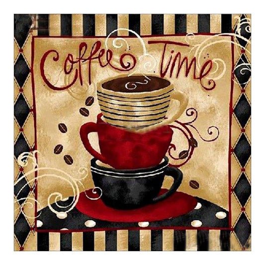 5D Diy Diamond Painting Kit Full Round Beads Retro Coffee Time