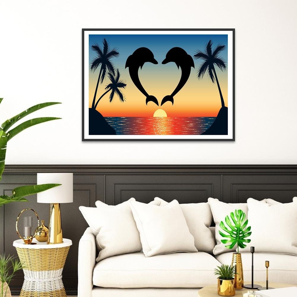 5D DIY Diamond Painting Kit - Full Round - Dolphin Love