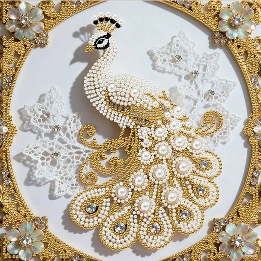 DIY Pearl Painting With Frame - Handmade Self-Adhesive Pearls - Peacock (25*25cm) B