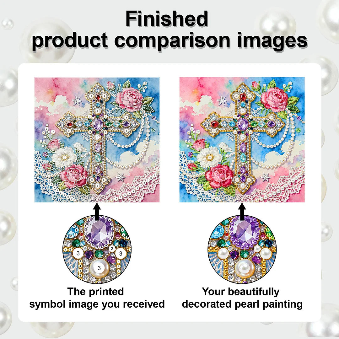 DIY Pearl Painting With Frame - Handmade Self-Adhesive Pearls - Cross (25*25cm)