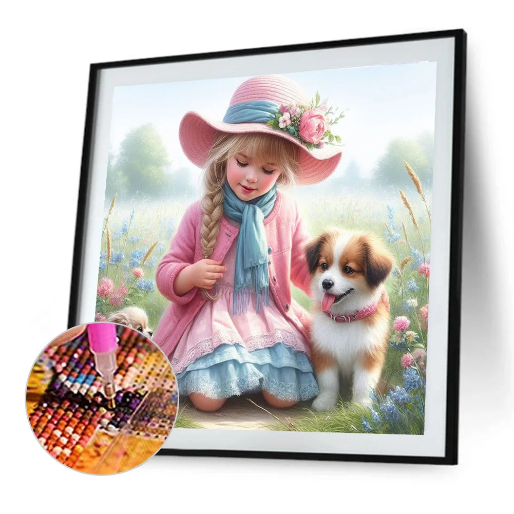 Diamond Painting - Full Round / Square - Dog and Girl U