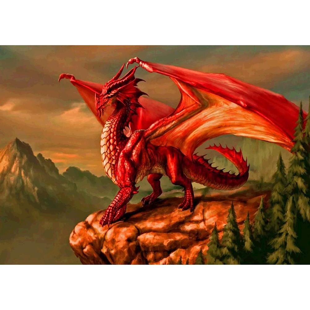 5D Diy Diamond Painting Kit Full Round Beads Red Dragon