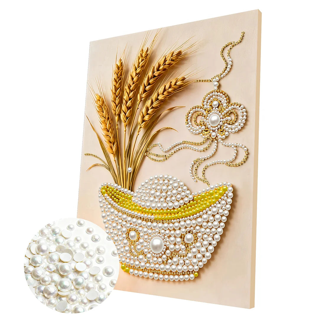 DIY Pearl Painting With Frame - Handmade Self-Adhesive Pearls - Wheat Ingot (30*40cm) A