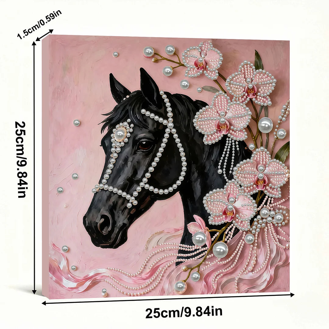 DIY Pearl Painting With Frame - Handmade Self-Adhesive Pearls - Horse (30*30cm) F