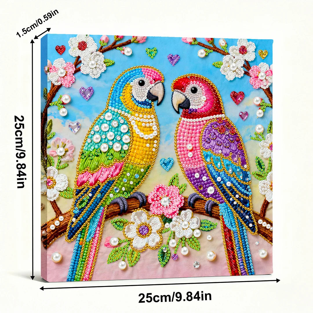 DIY Pearl Painting With Frame - Handmade Self-Adhesive Pearls - Birds (25*25cm)