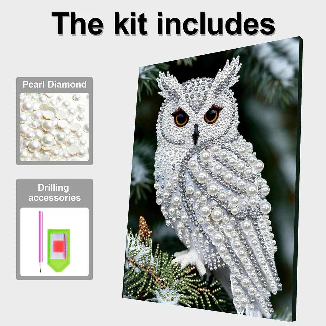 DIY Pearl Painting With Frame - Handmade Self-Adhesive Pearls - Owl (30*40cm)