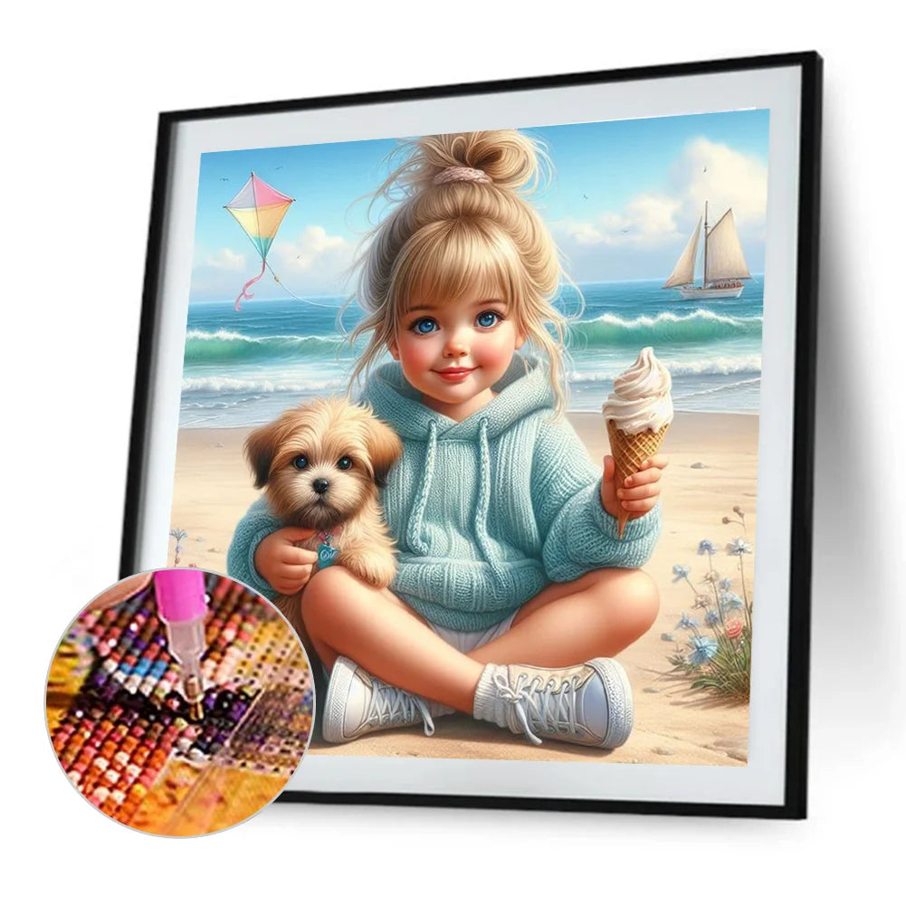 Diamond Painting - Full Round / Square - Dog and Girl K