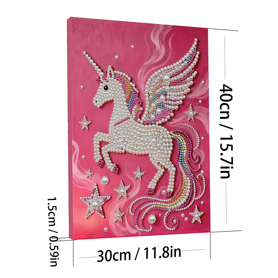 DIY Pearl Painting With Frame - Handmade Self-Adhesive Pearls - White Unicorn (30*40cm)