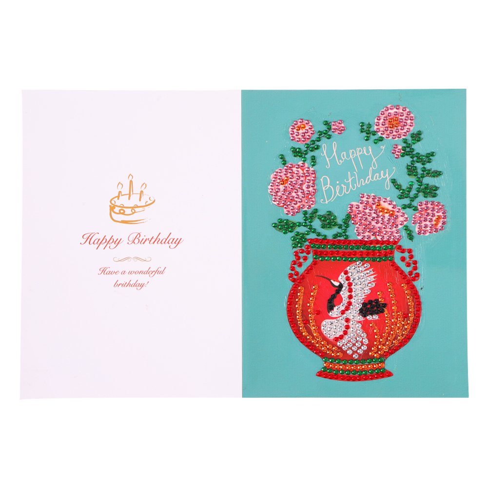 Flower DIY 5D Diamond Painting Happy Birthday Postcard