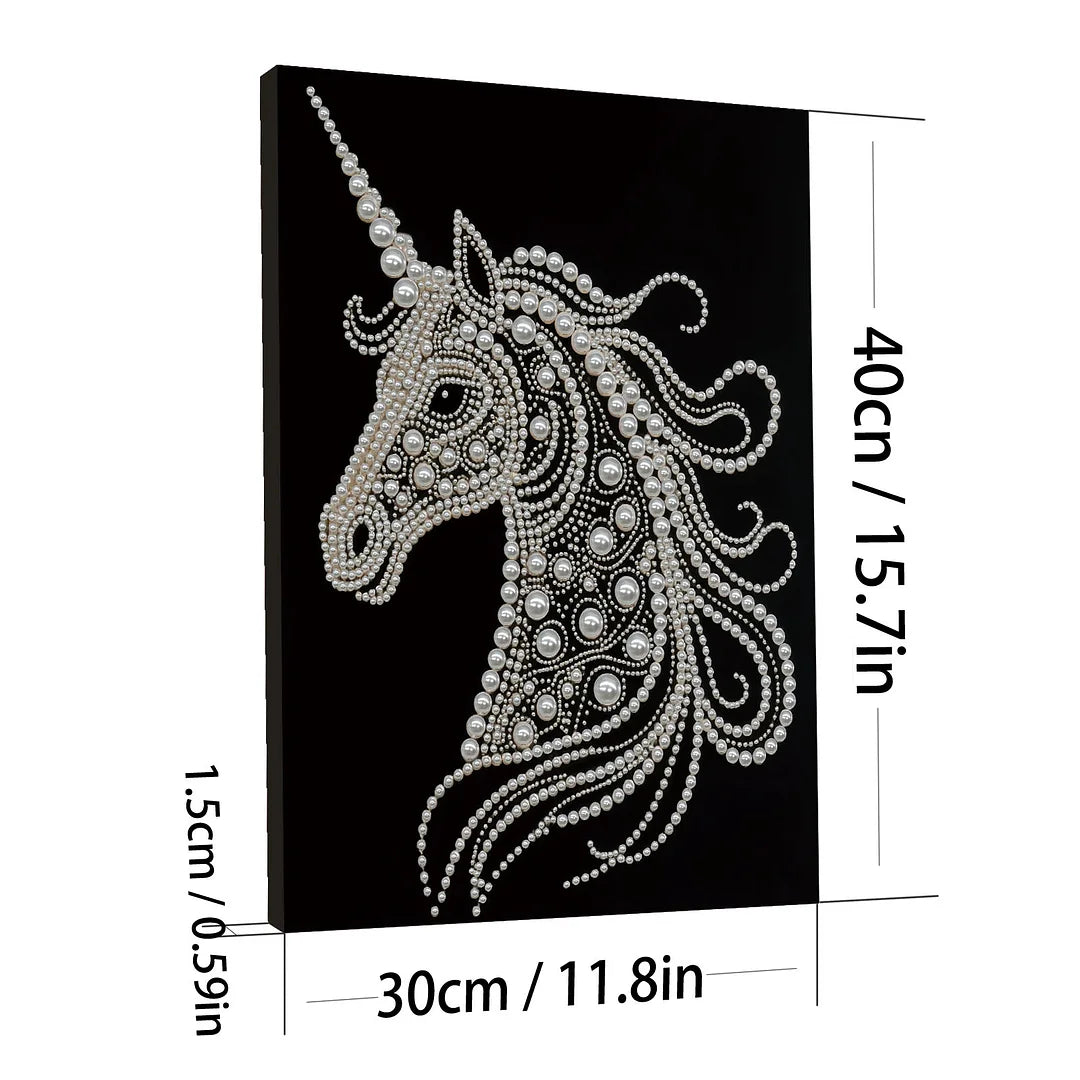 DIY Pearl Painting With Frame - Handmade Self-Adhesive Pearls - Unicorn (30*40cm) B