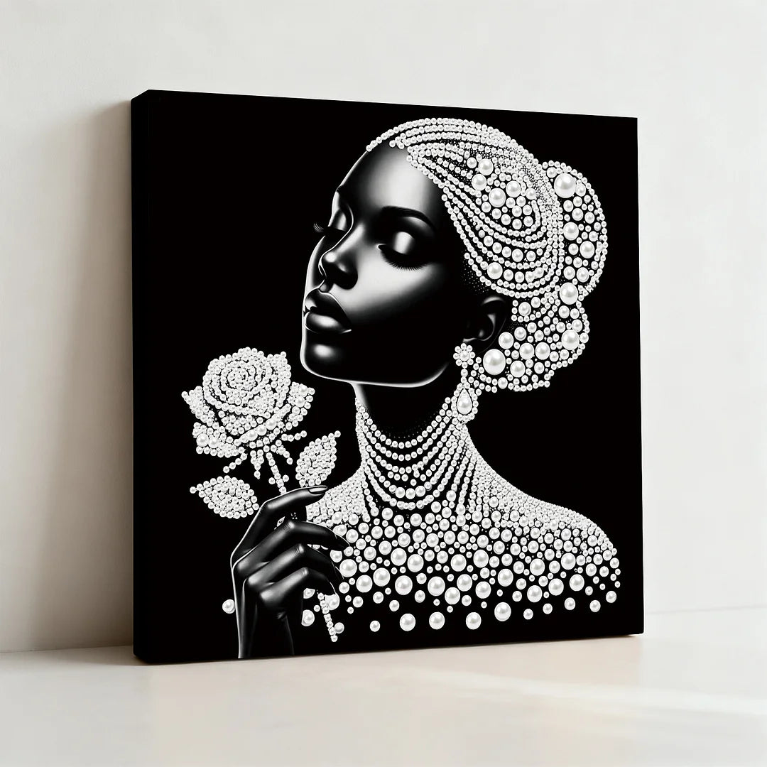 DIY Pearl Painting With Frame - Handmade Self-Adhesive Pearls - Rose Woman (25*25cm)