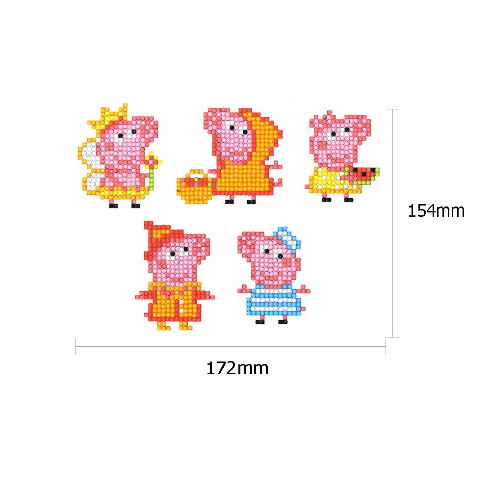 5pcs Diamond Painting Cartoon Pig Stickers Set Funny Toy Adhesive Decals