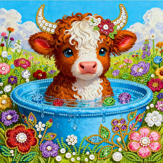 DIY Pearl Painting With Frame - Handmade Self-Adhesive Pearls - Cow (25*25cm)