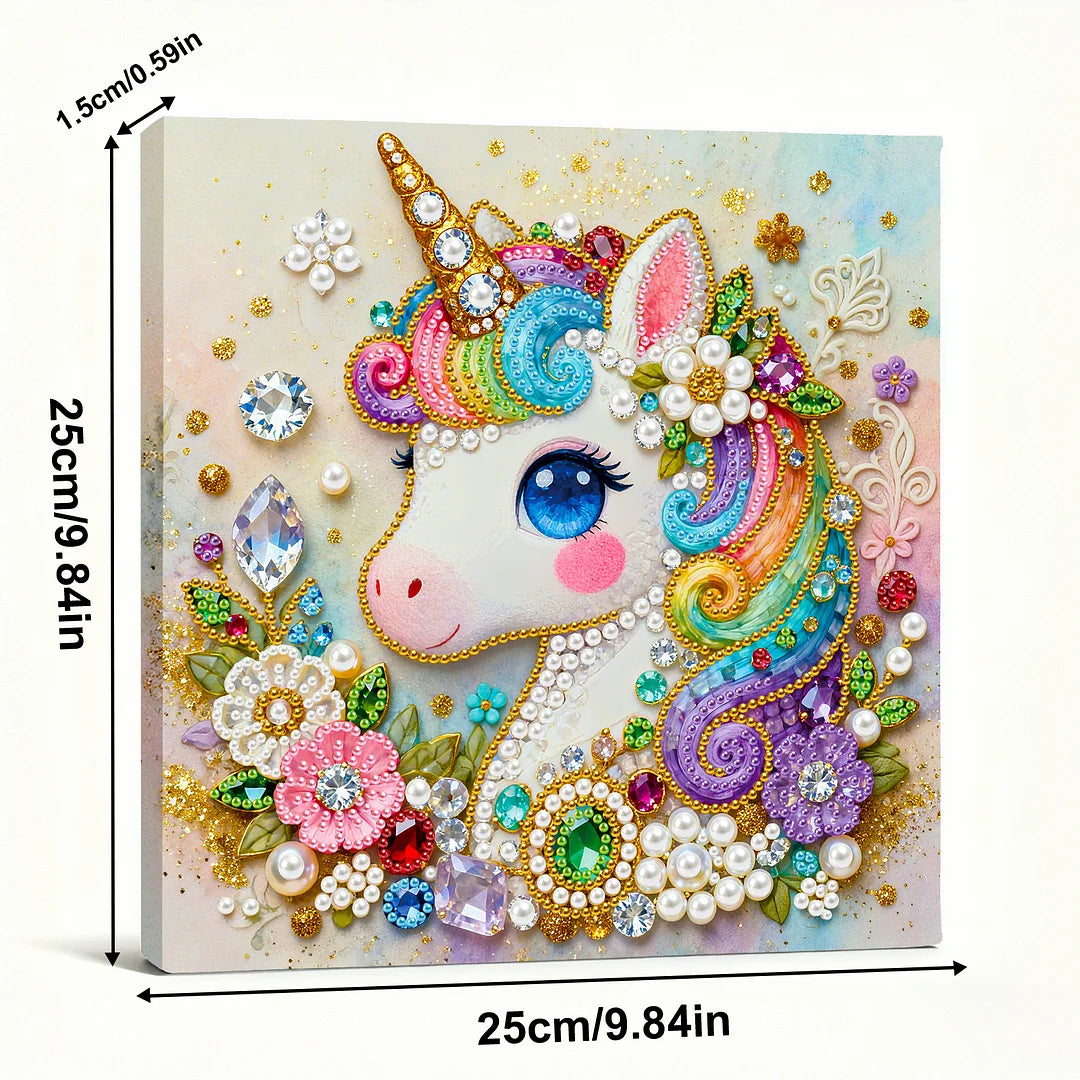 DIY Pearl Painting With Frame - Handmade Self-Adhesive Pearls - Unicorn (25*25cm) A