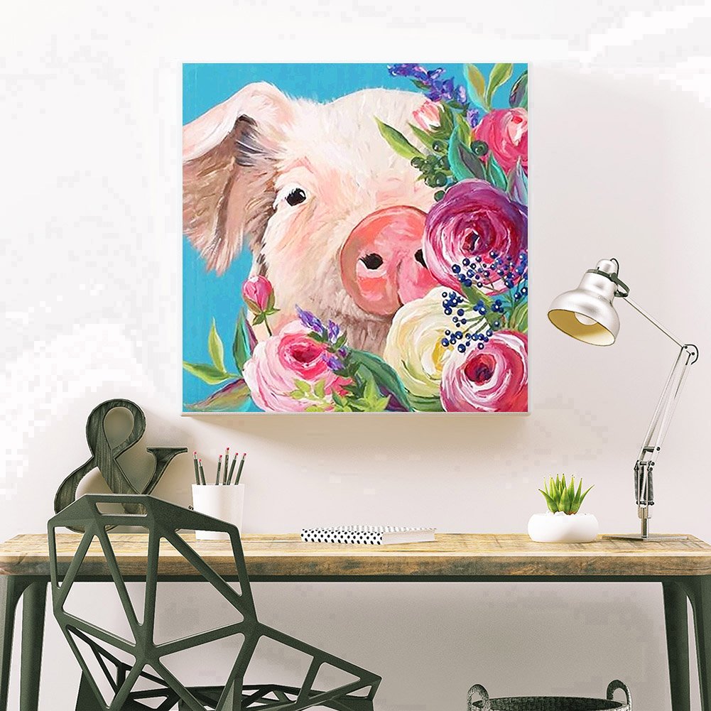 Diamond Painting - Full Round -  Flower Pig