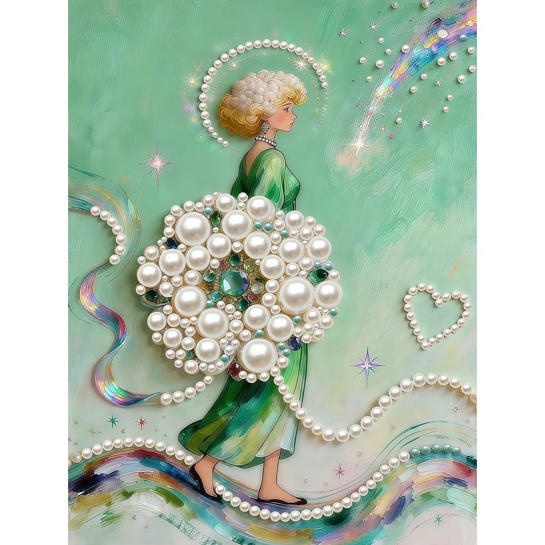 DIY Pearl Painting With Frame - Handmade Self-Adhesive Pearls - A woman of elegance (30*40cm)