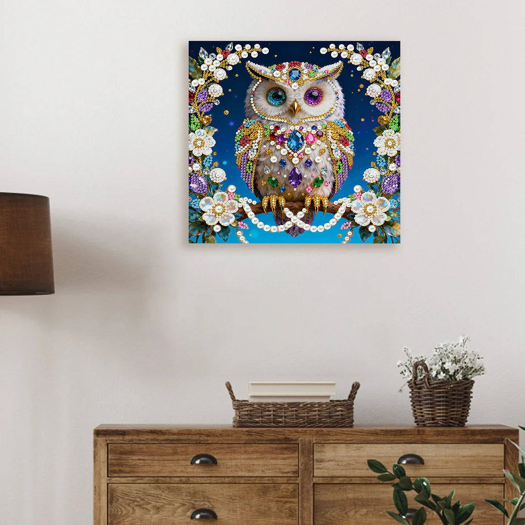 DIY Pearl Painting With Frame - Handmade Self-Adhesive Pearls - Owl (25*25cm) A