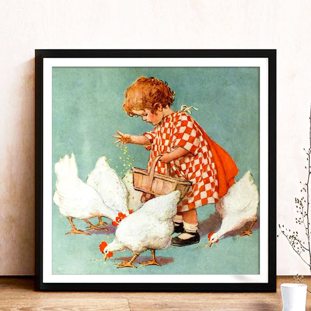 Diamond Painting - Full Round - Feeding Goose Girl
