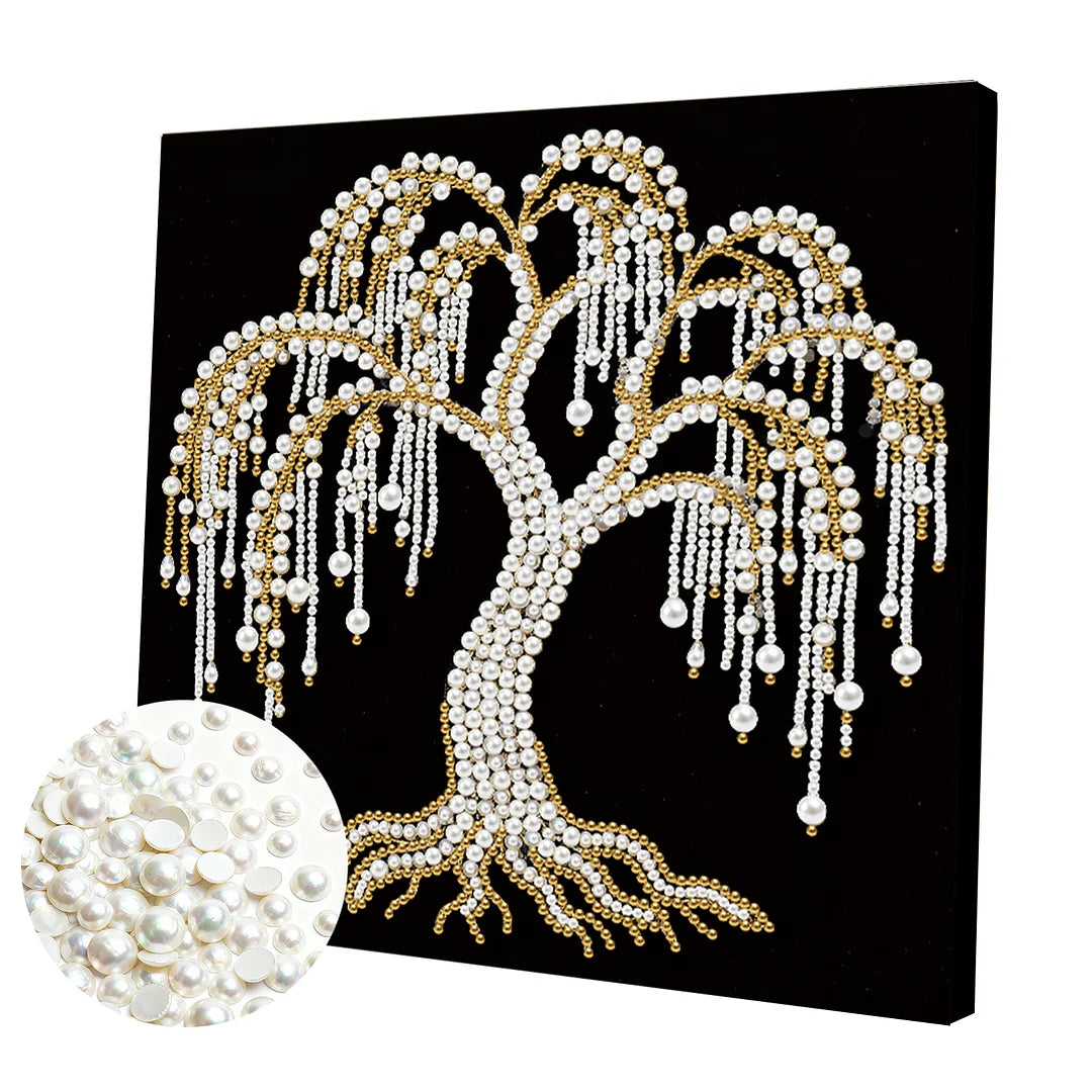 DIY Pearl Painting With Frame - Handmade Self-Adhesive Pearls - Tree (25*25cm) B