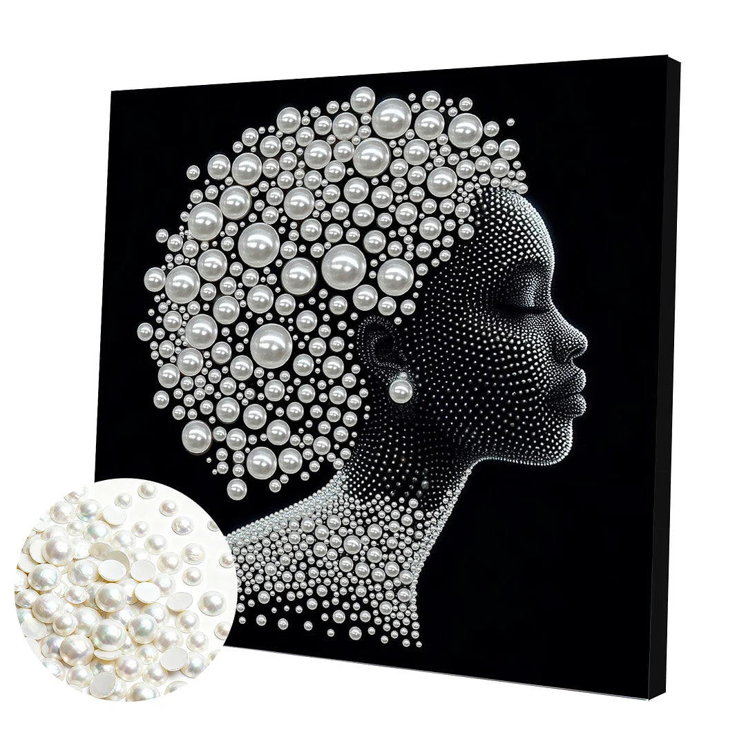 DIY Pearl Painting With Frame - Handmade Self-Adhesive Pearls - Lady (30*30cm) C