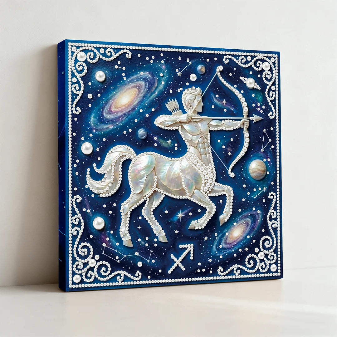 DIY Pearl Painting With Frame - Handmade Self-Adhesive Pearls - Sagittarius (25*25cm)