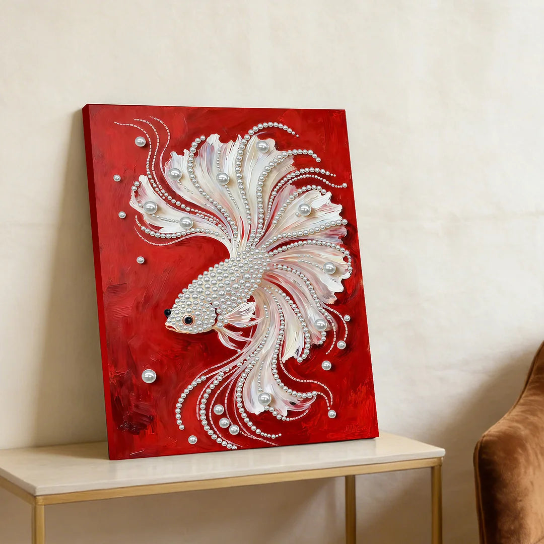 DIY Pearl Painting With Frame - Handmade Self-Adhesive Pearls - Fish (30*40cm)