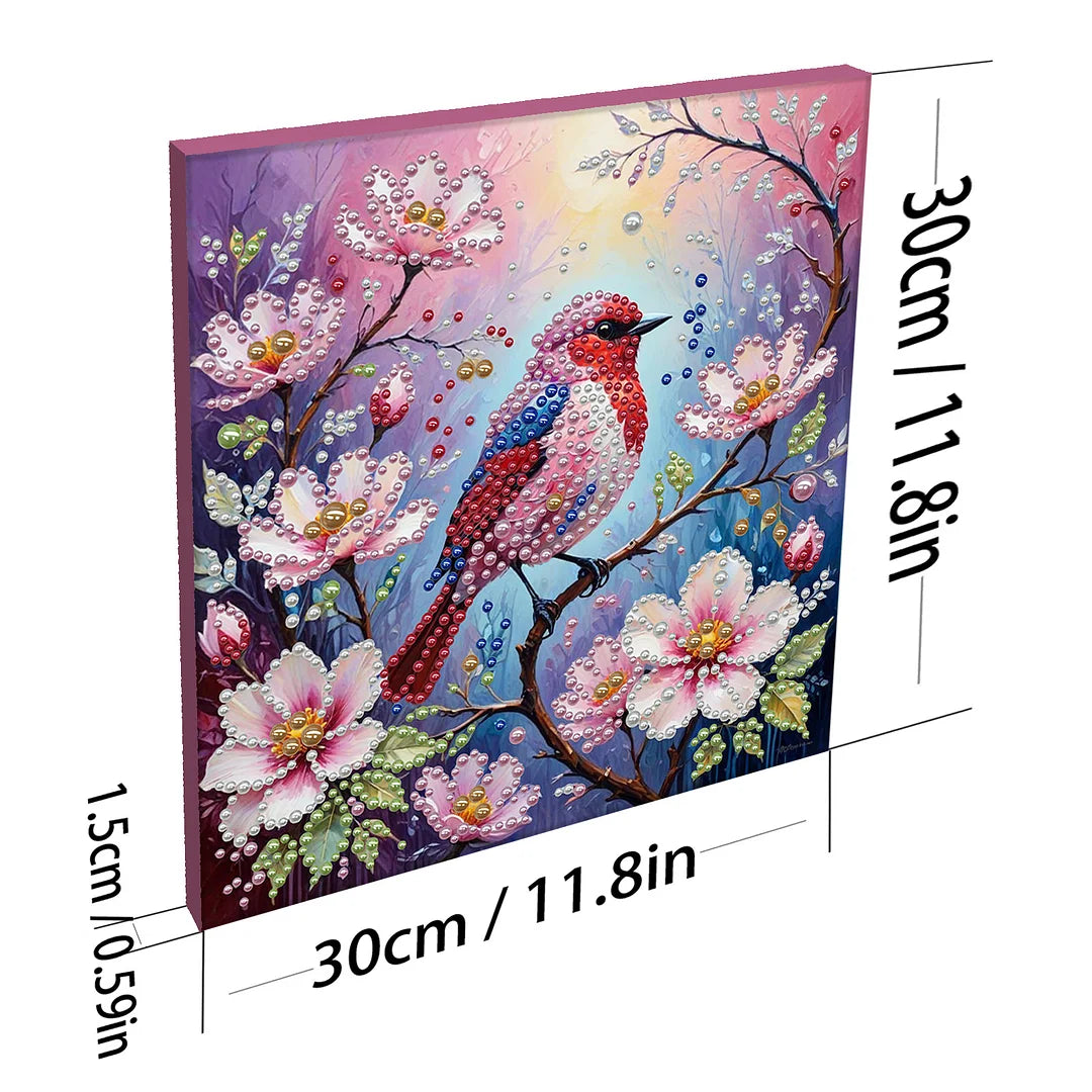 DIY Pearl Painting With Frame - Handmade Self-Adhesive Pearls - Flower Sparrow (30*30cm)