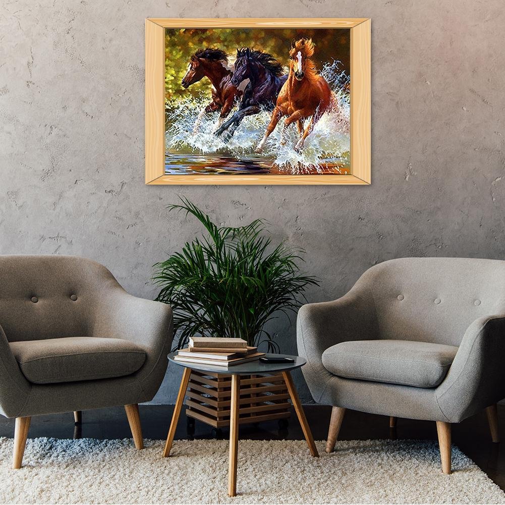 Diamond Painting - Full Round - 3 Running Horses