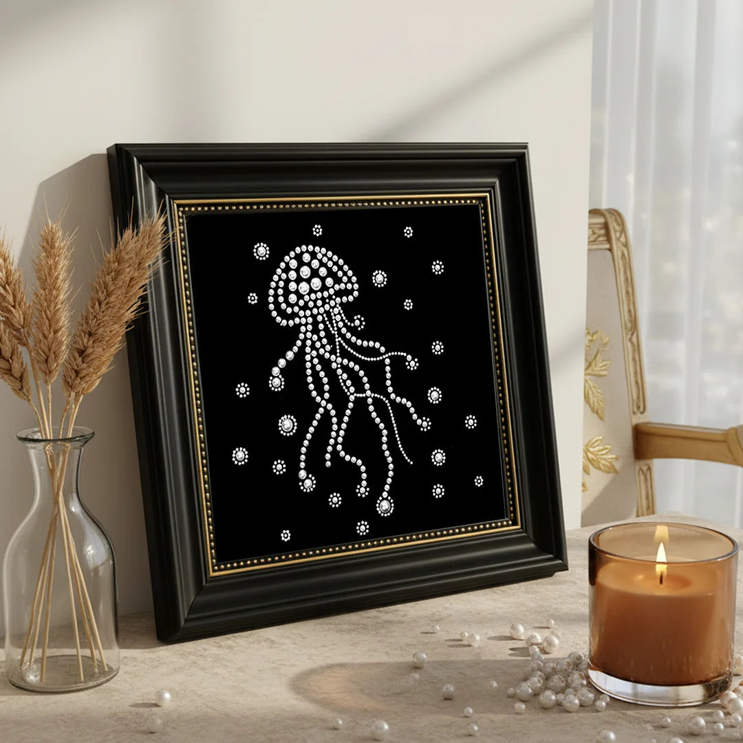 DIY Pearl Painting With Frame - Handmade Self-Adhesive Pearls - Jellyfish (27*27cm)