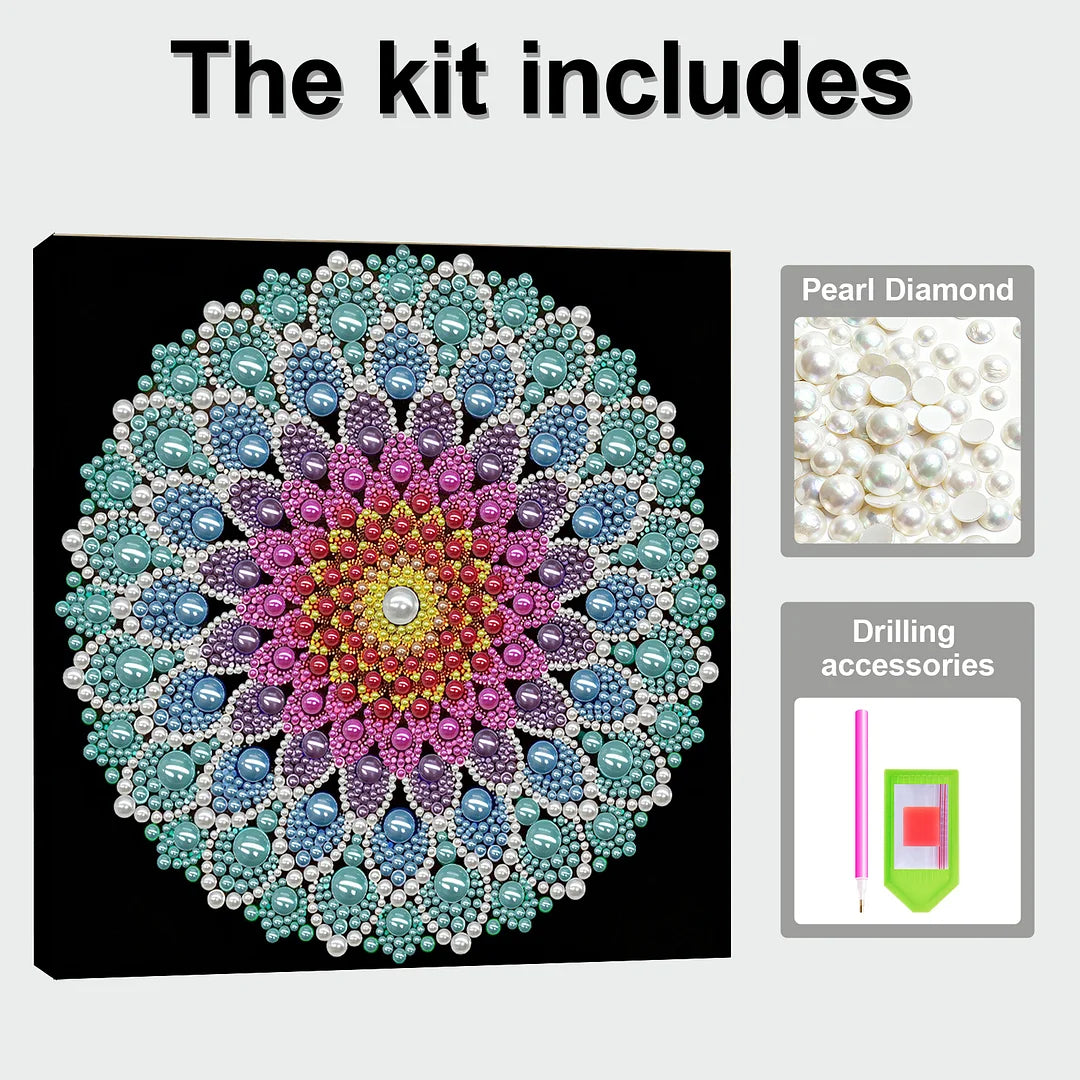 DIY Pearl Painting With Frame - Handmade Self-Adhesive Pearls - Lotus Pearl Mandala (25*25cm)