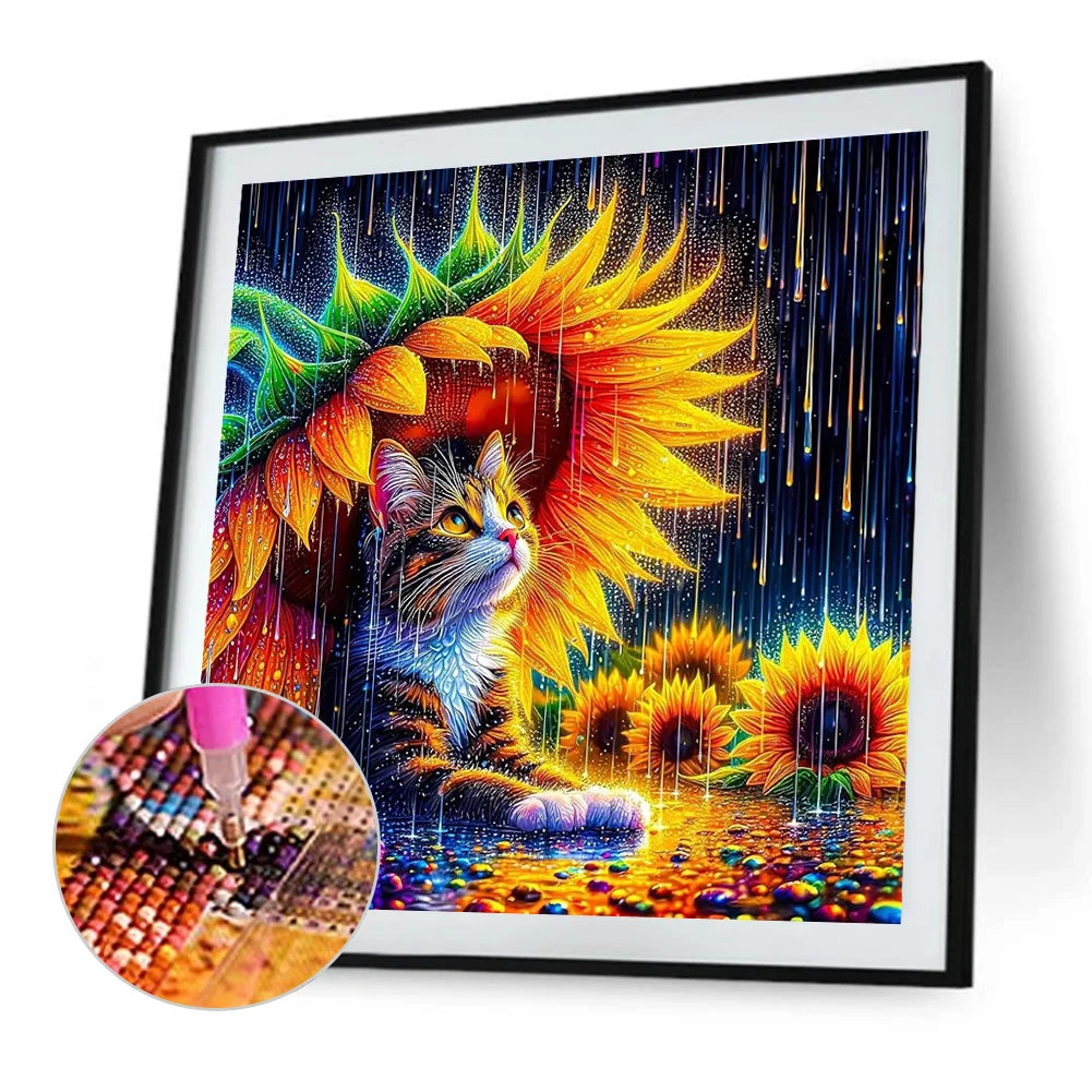 Diamond Painting - Full Round / Square - Cat Under Sunflower