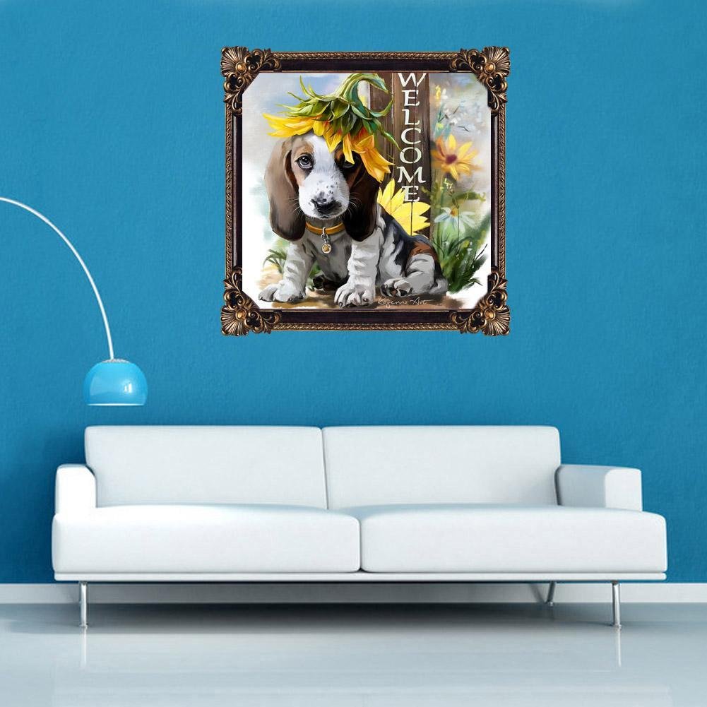 Diamond Painting - Partial Round - Dog with Sunflower