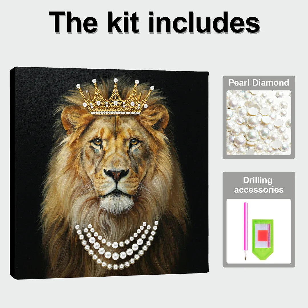 DIY Pearl Painting With Frame - Handmade Self-Adhesive Pearls - Lion (25*25cm) B