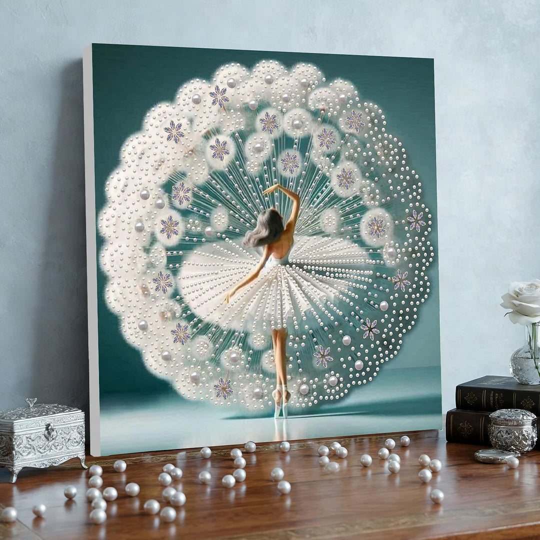 DIY Pearl Painting With Frame - Handmade Self-Adhesive Pearls - White Woman (30*30cm)