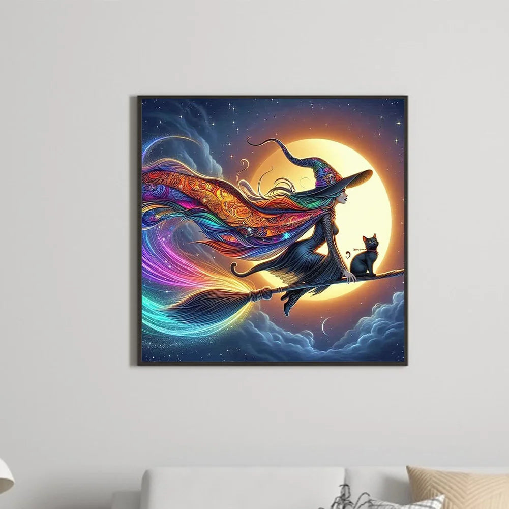 Diamond Painting - Full Round / Square - Halloween Flying Witch