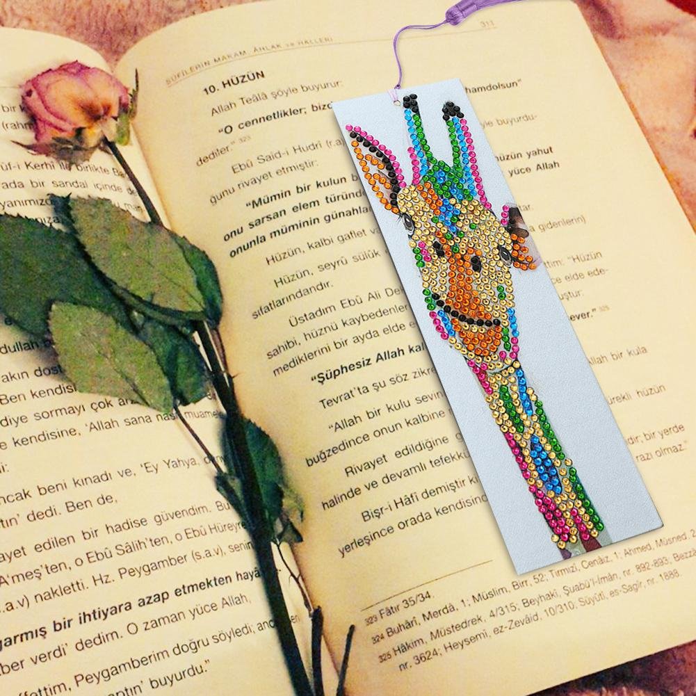 Giraffe DIY Special Shape Diamond Painting Leather Tassel Bookmark 