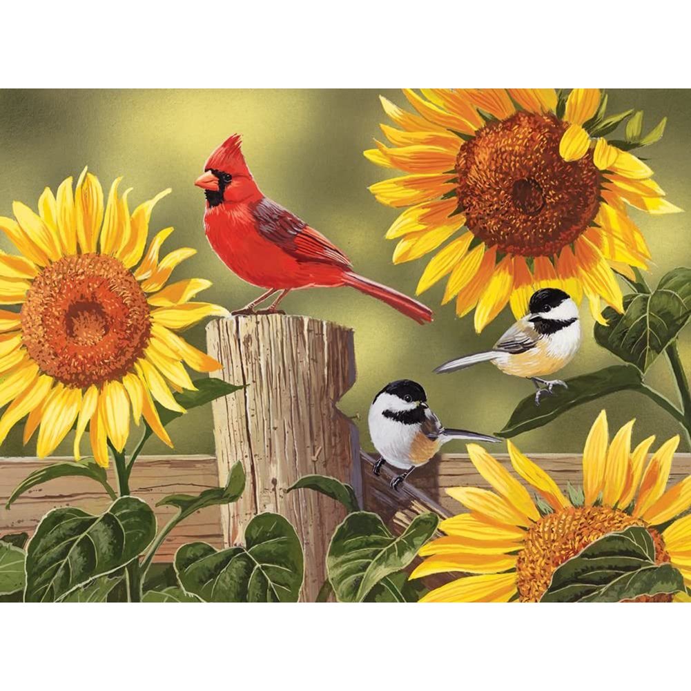 5D Diy Diamond Painting Kit Full Round Beads Sunflower Birds