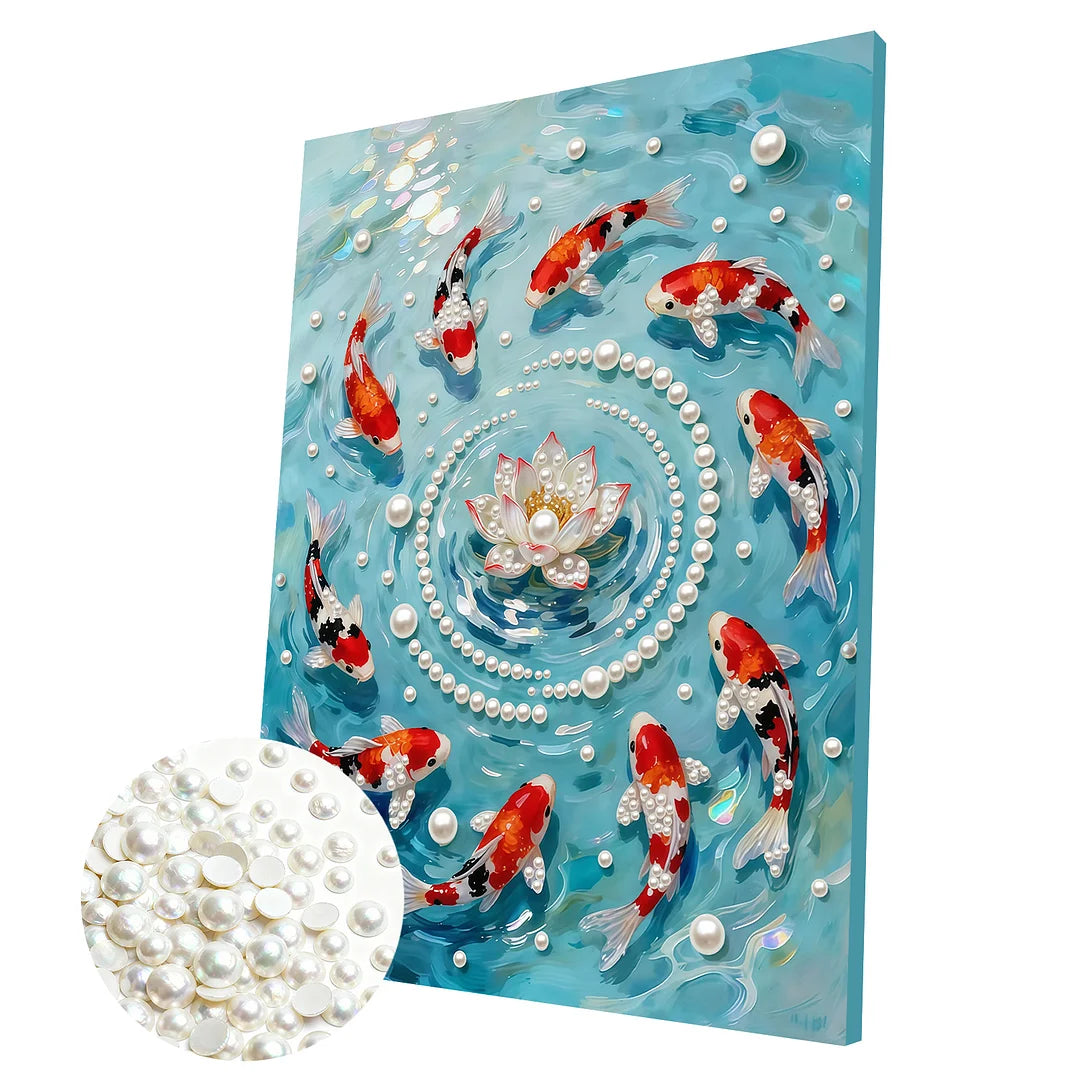 DIY Pearl Painting With Frame - Handmade Self-Adhesive Pearls - goldfish (30*40cm)