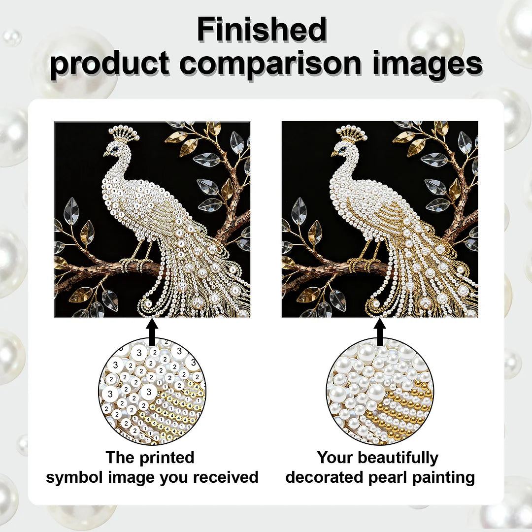 DIY Pearl Painting With Frame - Handmade Self-Adhesive Pearls - Peacock (25*25cm) A