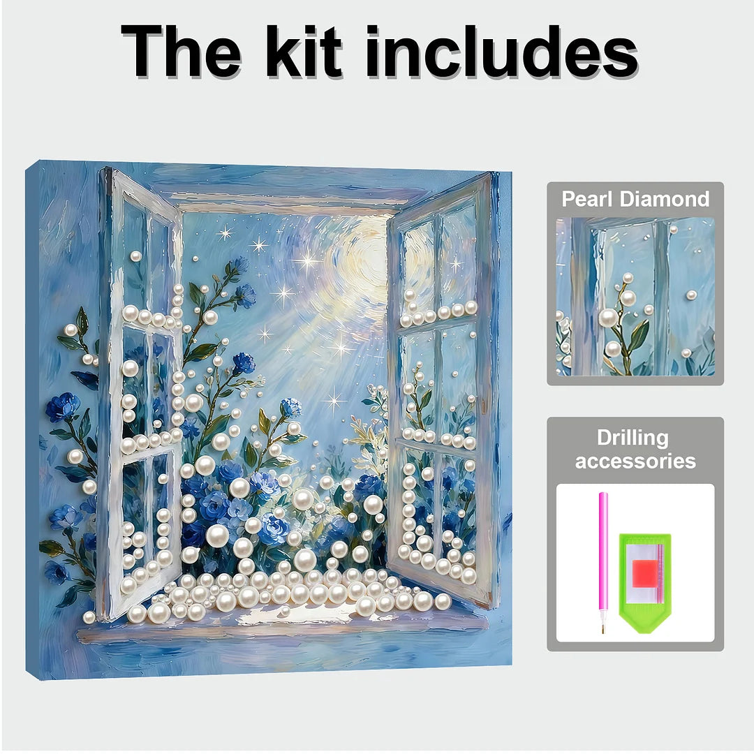 DIY Pearl Painting With Frame - Handmade Self-Adhesive Pearls - View From the Window (30*30cm)