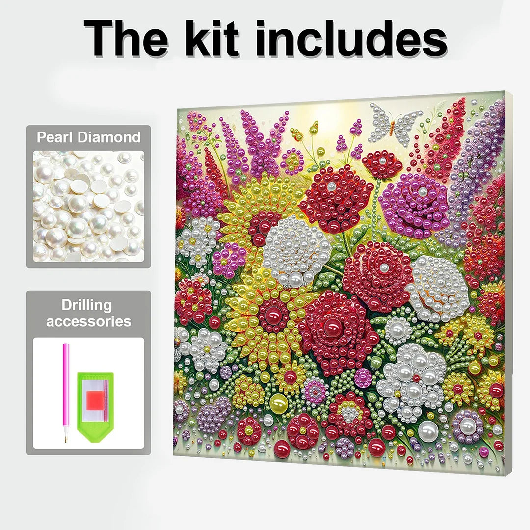DIY Pearl Painting With Frame - Handmade Self - Adhesive Pearls - Flowers (30*30cm)