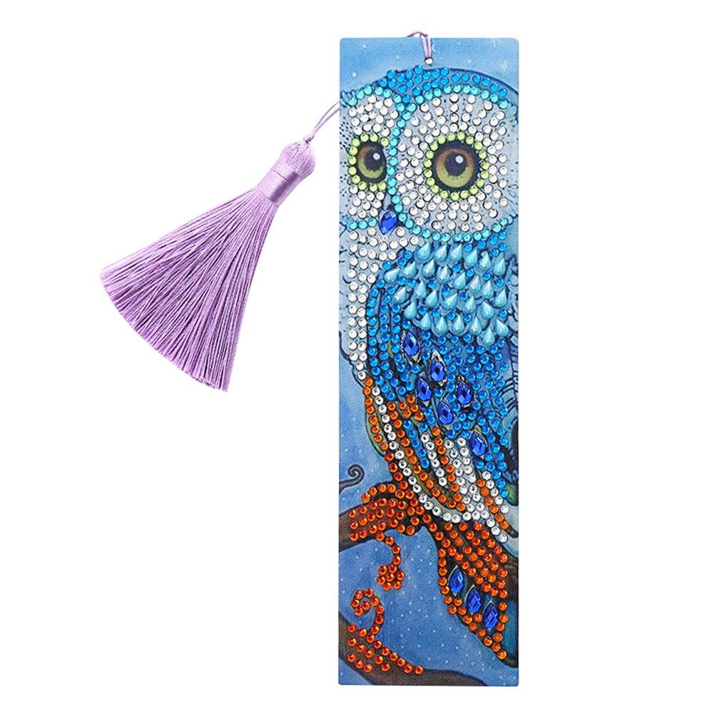DIY Special Shape Diamond Painting Leather Owl Bookmark with Tassel Crafts