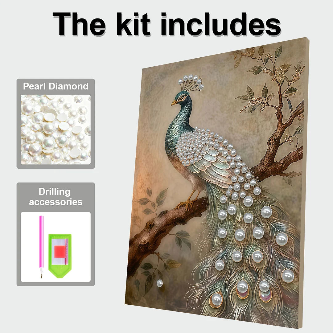 DIY Pearl Painting With Frame - Handmade Self-Adhesive Pearls - Peacock (30*40cm)
