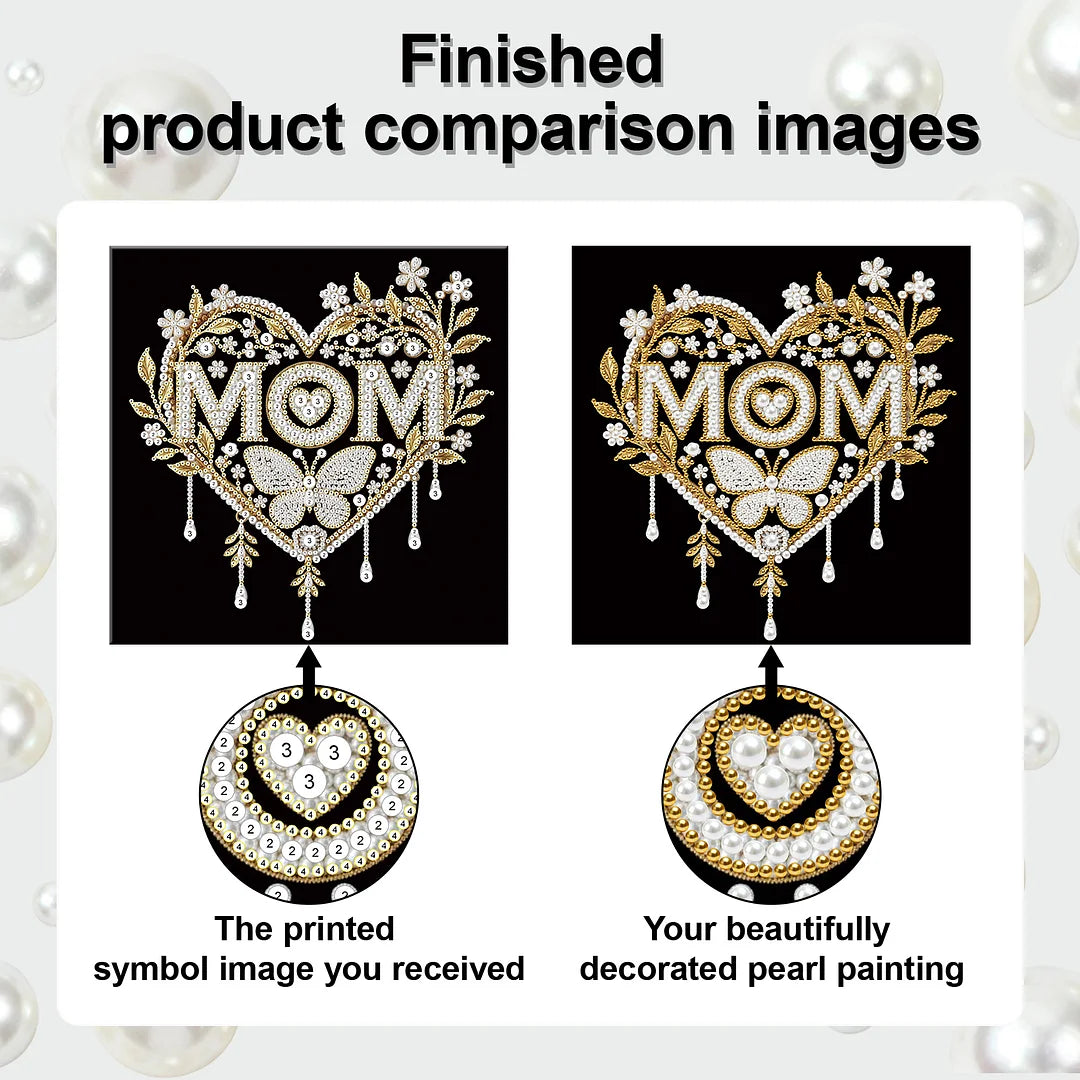 DIY Pearl Painting With Frame - Handmade Self-Adhesive Pearls - MOM (25*25cm)
