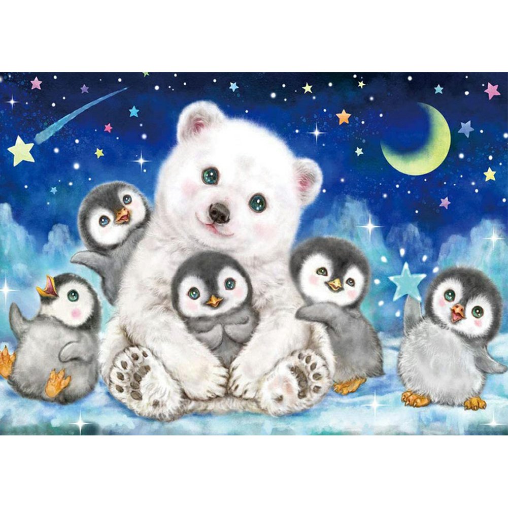 5D Diy Diamond Painting Kit Full Round Beads Bear & Penguin