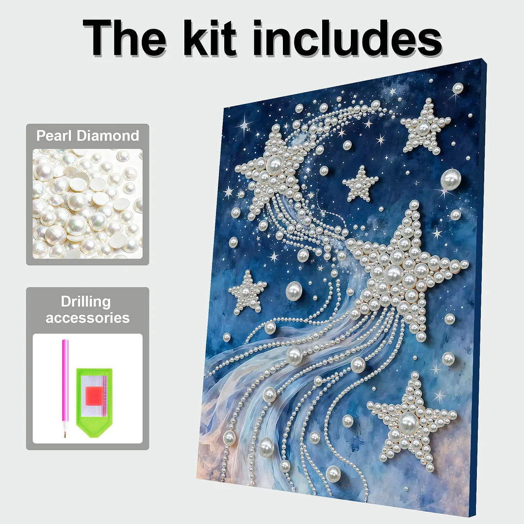 DIY Pearl Painting With Frame - Handmade Self-Adhesive Pearls - Star (30*40cm)