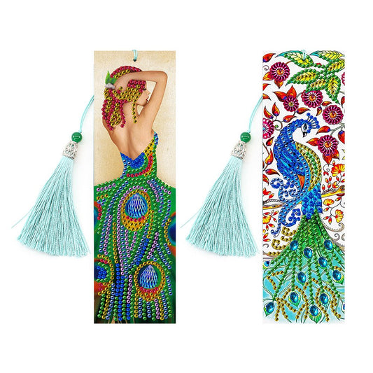 2pcs 5D Special Shape Diamond Painting Bookmark Mosaic Leather Page Marker
