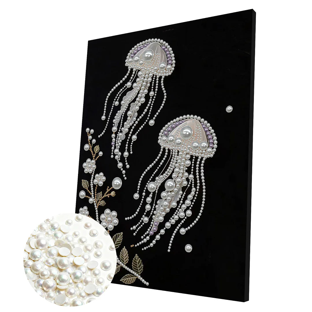 DIY Pearl Painting With Frame - Handmade Self-Adhesive Pearls - Jellyfish (30*40cm) D