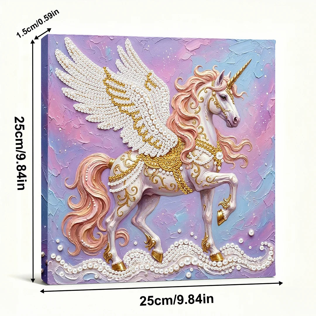 DIY Pearl Painting With Frame - Handmade Self-Adhesive Pearls - Unicorn (25*25cm) B
